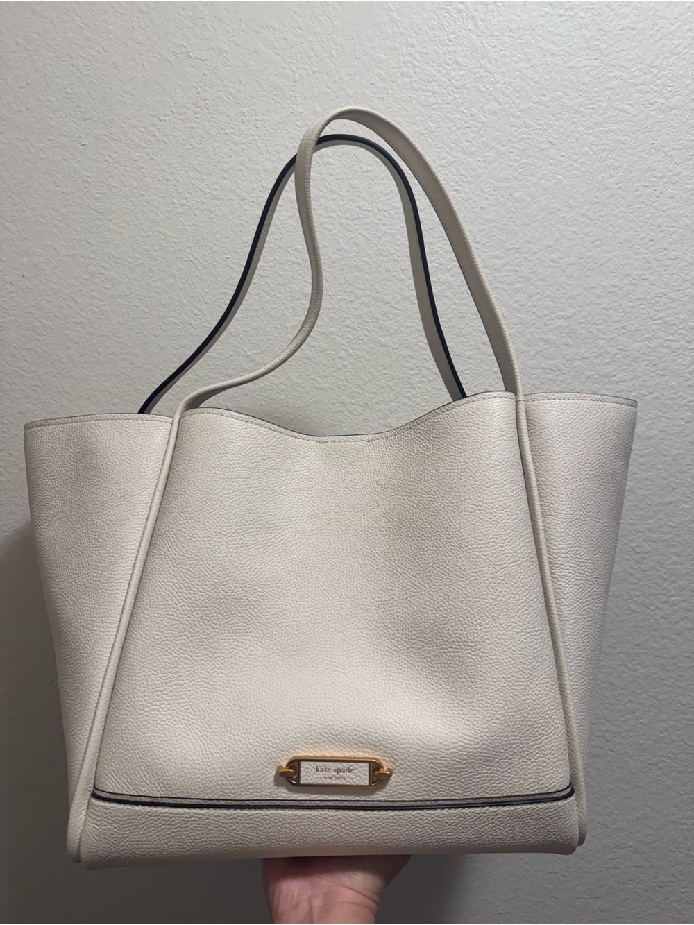 kate spade Cream Pebbled Leather Tote with Gold Accent